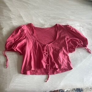 Free People Pink Crop Tie Front Blouse